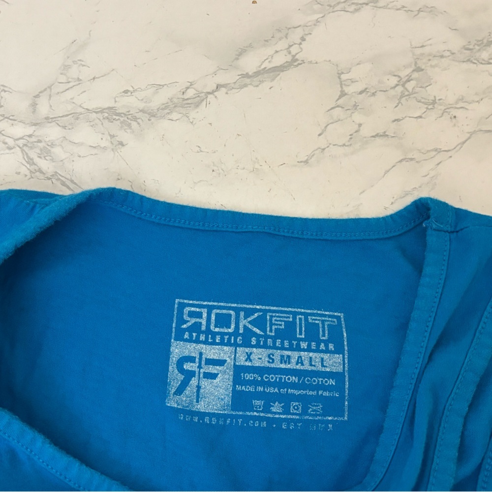 Women’s Size XS Gym Workout Tank Top RokFit Athletic Streetwear Blue Cotton - Picture 5 of 5